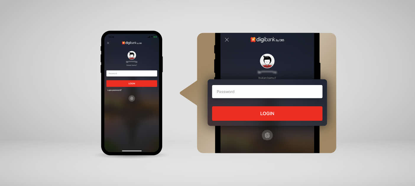 Masukkan username dan password di Aplikasi digibank by DBS