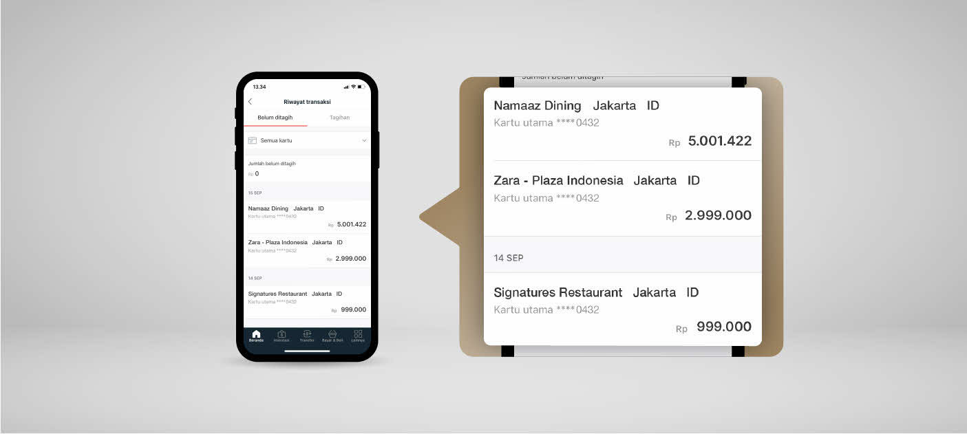 Klik ‘Lihat Seluruh Transaksi’ untuk melihat Riwayat transaksi Kartu Kredit digibank kamu