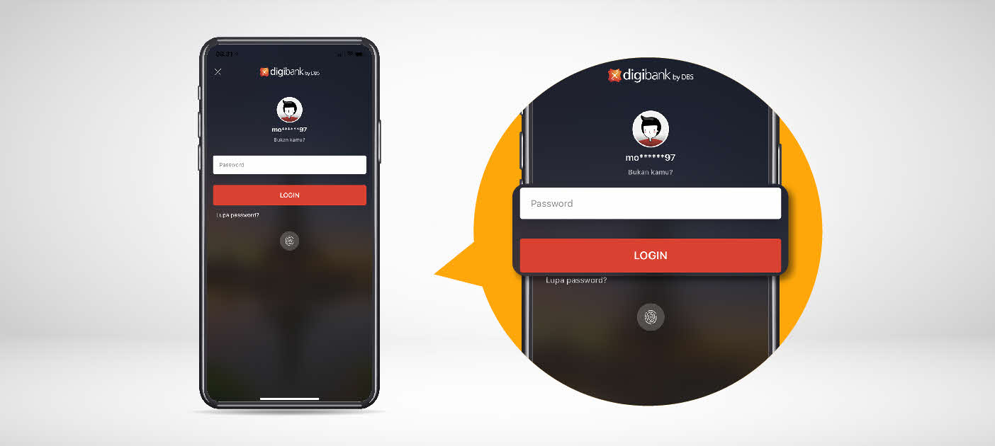Masukkan username dan password di Aplikasi digibank by DBS