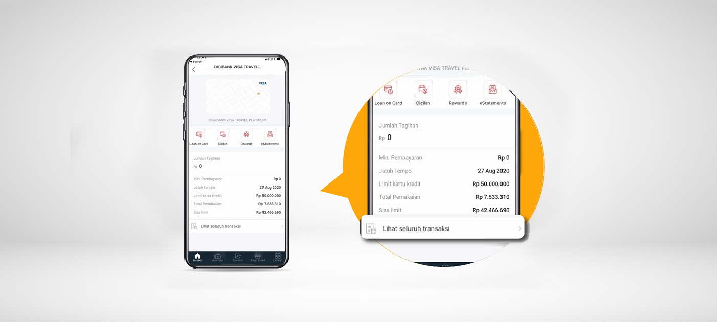 Klik ‘Lihat Seluruh Transaksi’ untuk melihat Riwayat transaksi Kartu Kredit digibank kamu