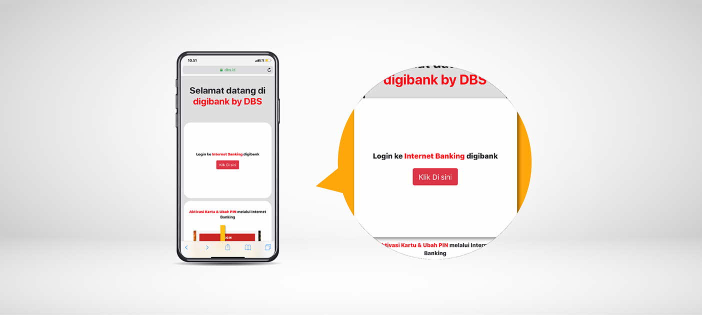 Akses link go.dbs.com/id-diginet melalui perangkat kamu, Kemudian pilih ‘Login ke Internet Banking digibank’
