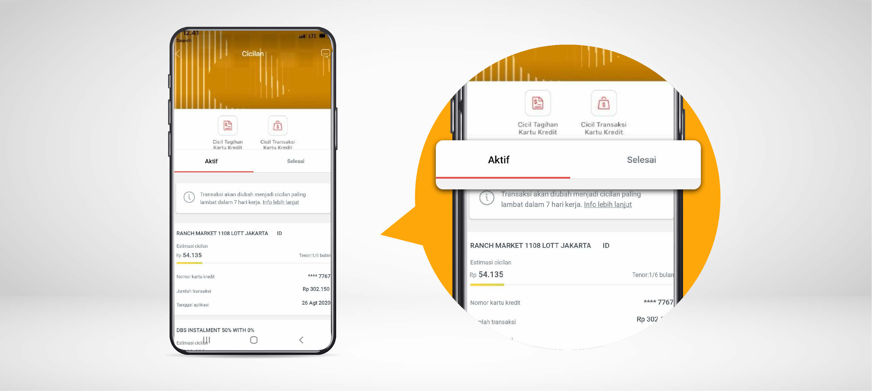 Daftar cicilan-mu akan muncul pada halaman aplikasi dan kamu dapat melihat cicilan yang masih berjalan (aktif) maupun sudah selesai.
