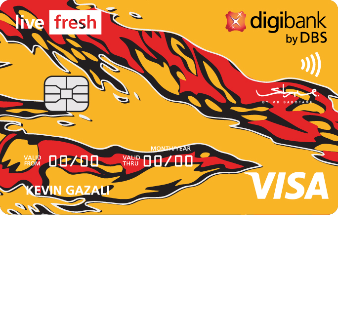 Kartu Kredit digibank Live Fresh dengan desain modern, menawarkan cashback hingga 5% dan cicilan fleksibel hingga 60 bulan.
