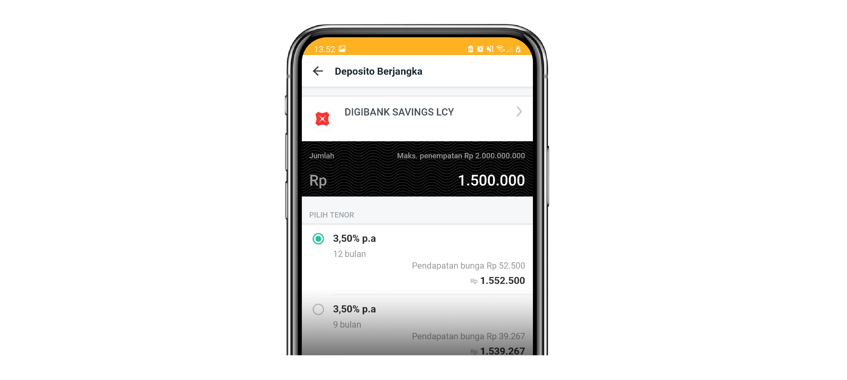 3. Klik "Deposito Baru", lalu masukkan saldo penempatan deposito